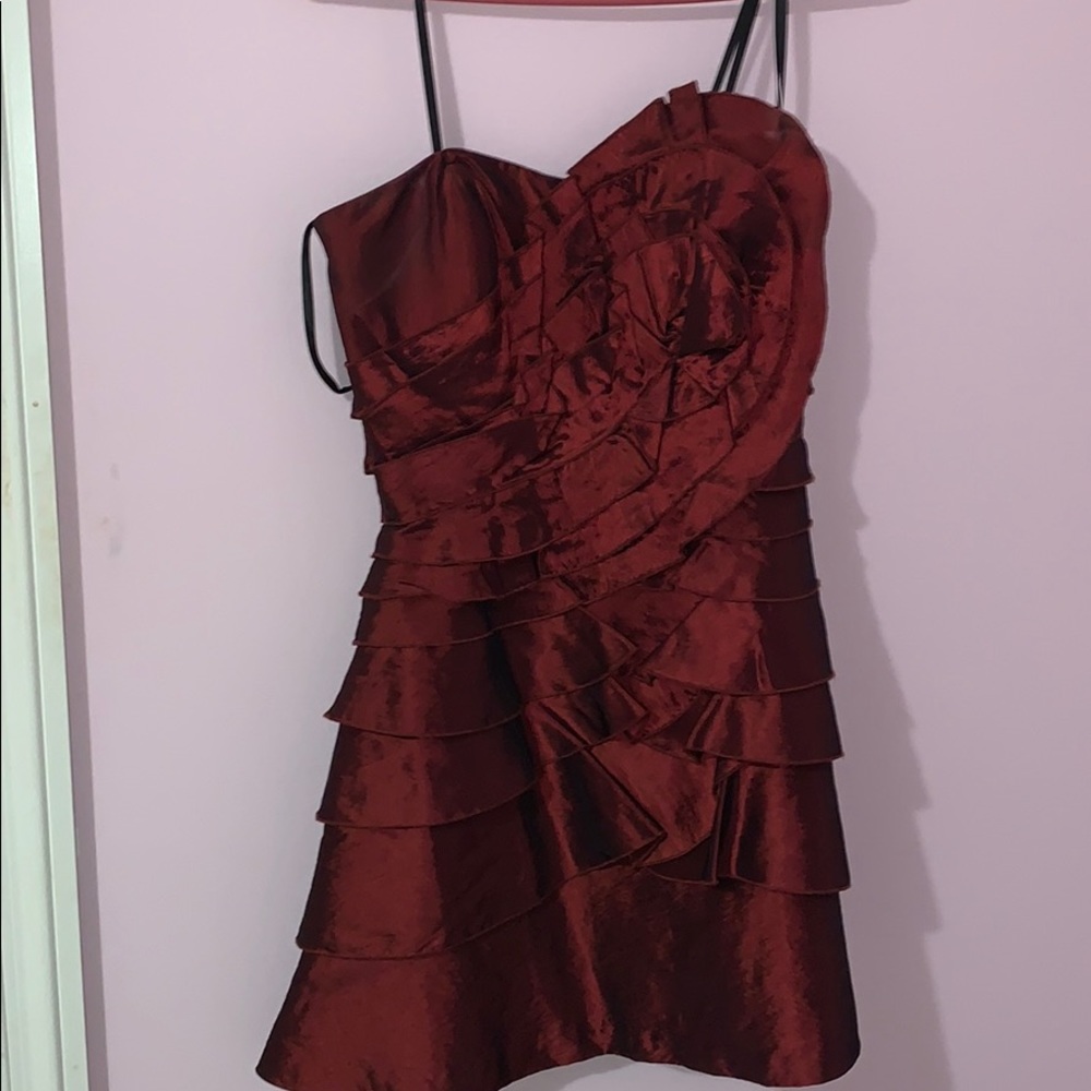 Bcbg Generation Wine Red Strapless Ruffle Dress - image 2